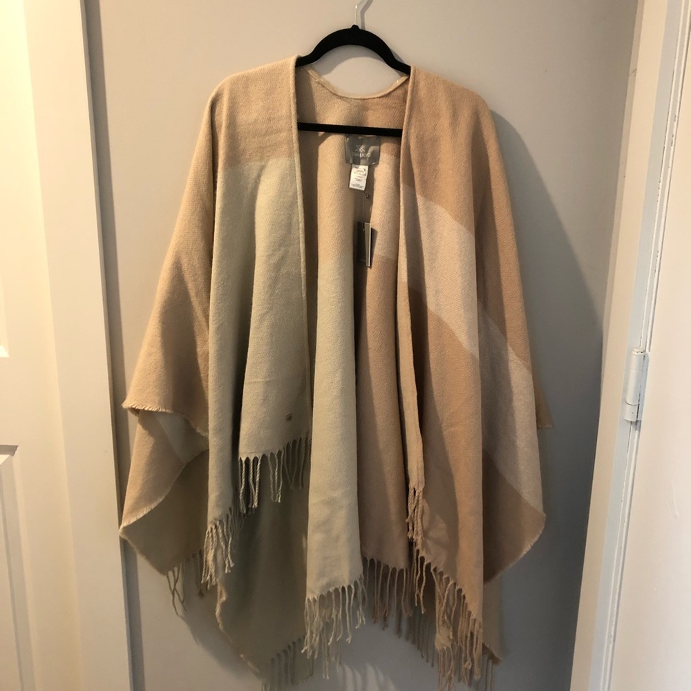 Woven scarf cardigan w/ fringe